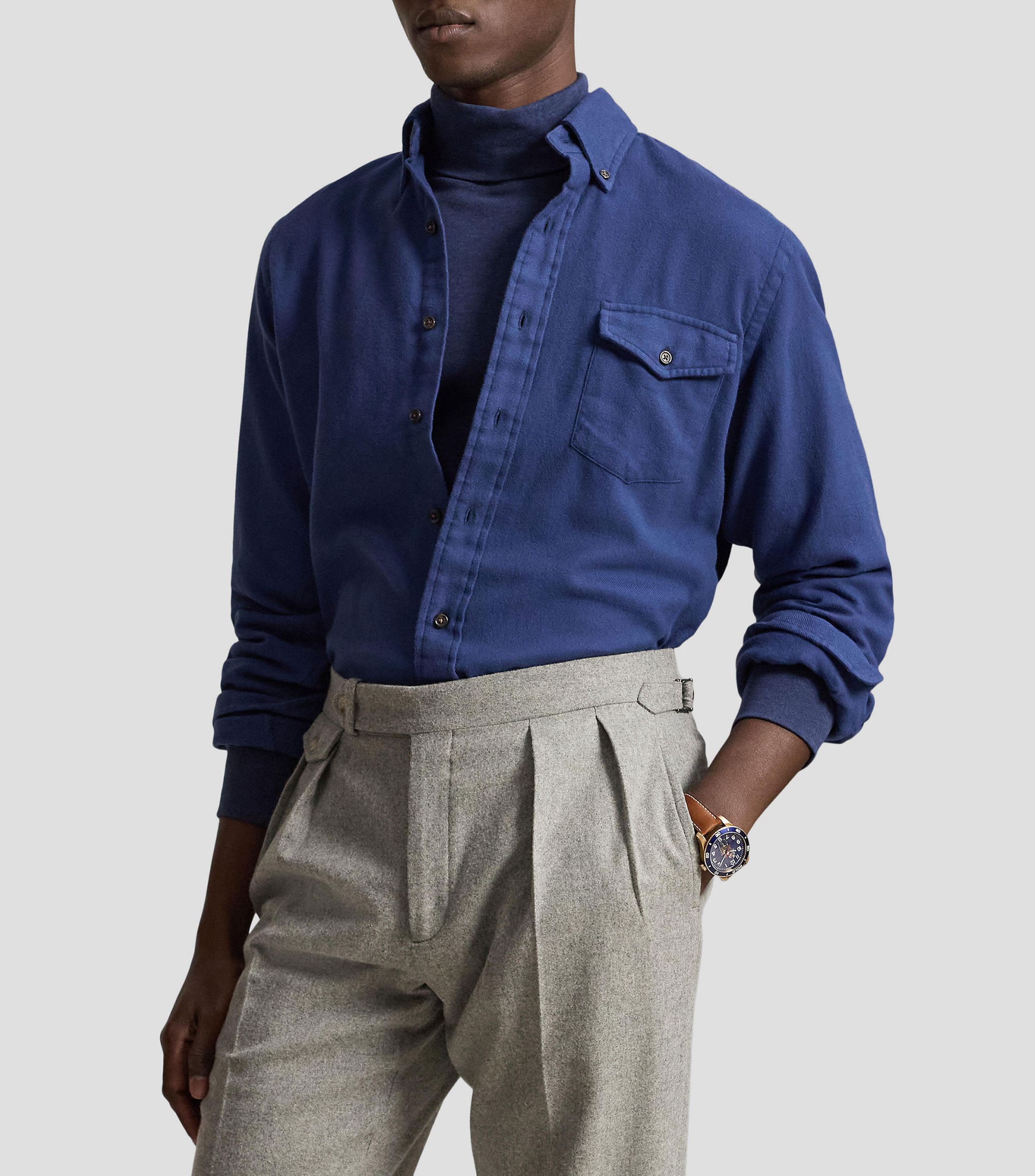 Camisa lisa manga larga Hombre